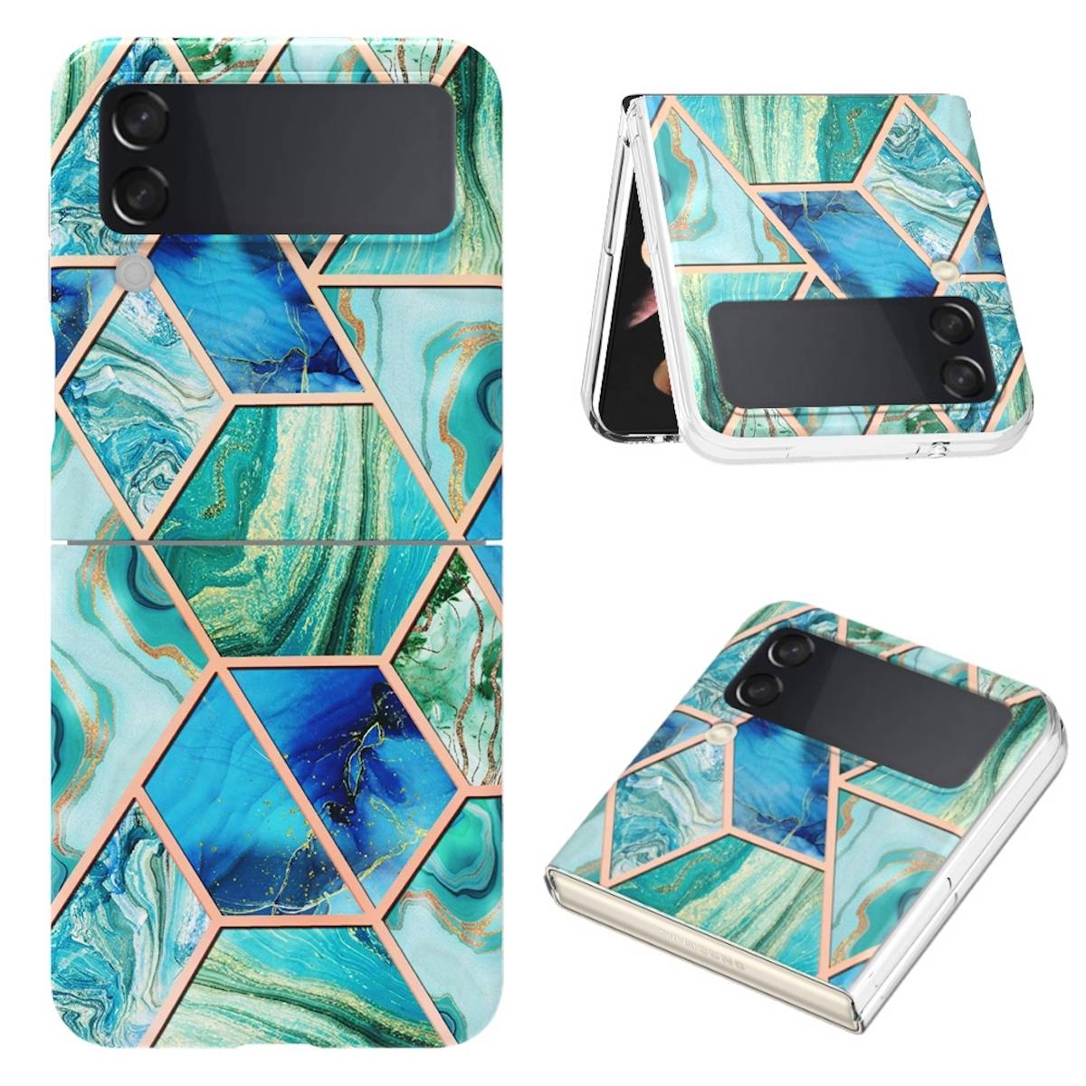 Für Samsung Galaxy Z Flip4 Electroplating Splicing Marmor TPU Hülle Schutz Cover Handy Tasche Muster / Motiv Grün Hülle Etuis Muster