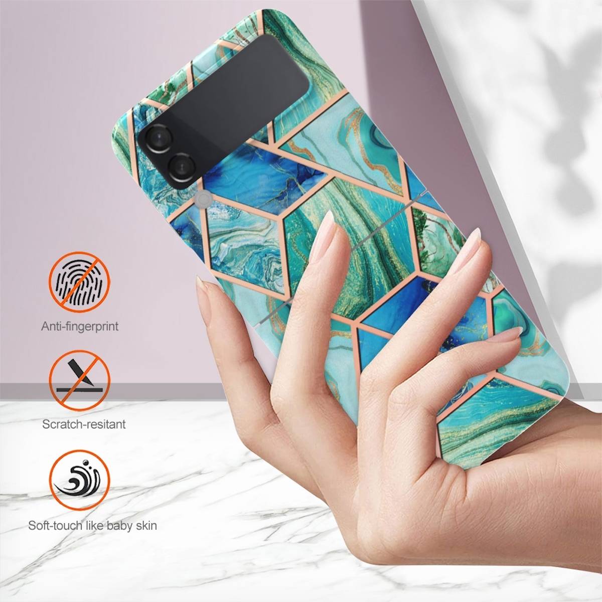Für Samsung Galaxy Z Flip4 Electroplating Splicing Marmor TPU Hülle Schutz Cover Handy Tasche Muster / Motiv Grün Hülle Etuis Muster