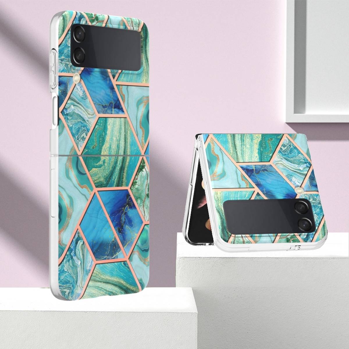 Für Samsung Galaxy Z Flip4 Electroplating Splicing Marmor TPU Hülle Schutz Cover Handy Tasche Muster / Motiv Grün Hülle Etuis Muster
