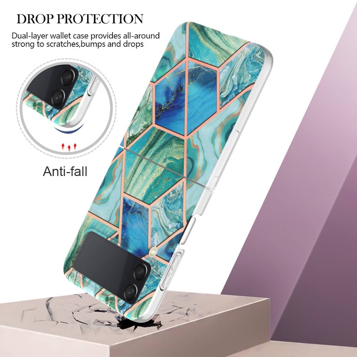 Für Samsung Galaxy Z Flip4 Electroplating Splicing Marmor TPU Hülle Schutz Cover Handy Tasche Muster / Motiv Grün Hülle Etuis Muster