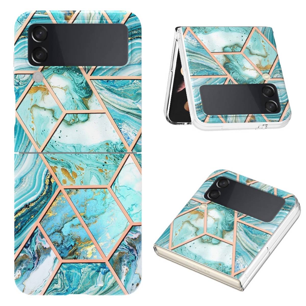 Für Samsung Galaxy Z Flip4 Electroplating Splicing Marmor TPU Hülle Schutz Cover Handy Tasche Muster / Motiv Blau Hülle Etuis Muster