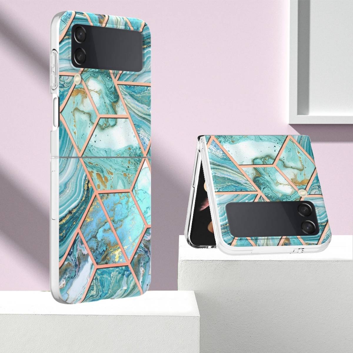 Für Samsung Galaxy Z Flip4 Electroplating Splicing Marmor TPU Hülle Schutz Cover Handy Tasche Muster / Motiv Blau Hülle Etuis Muster