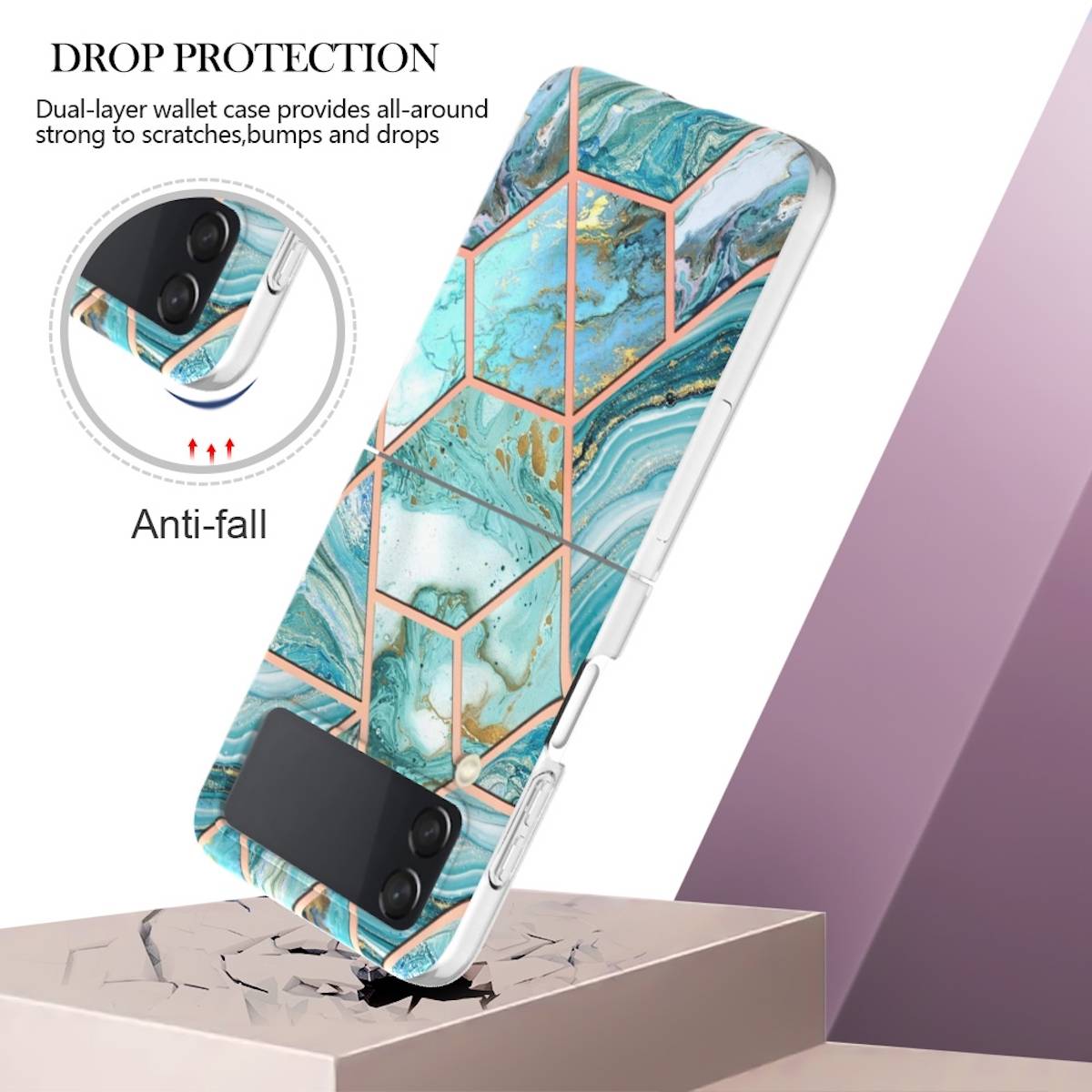 Für Samsung Galaxy Z Flip4 Electroplating Splicing Marmor TPU Hülle Schutz Cover Handy Tasche Muster / Motiv Blau Hülle Etuis Muster
