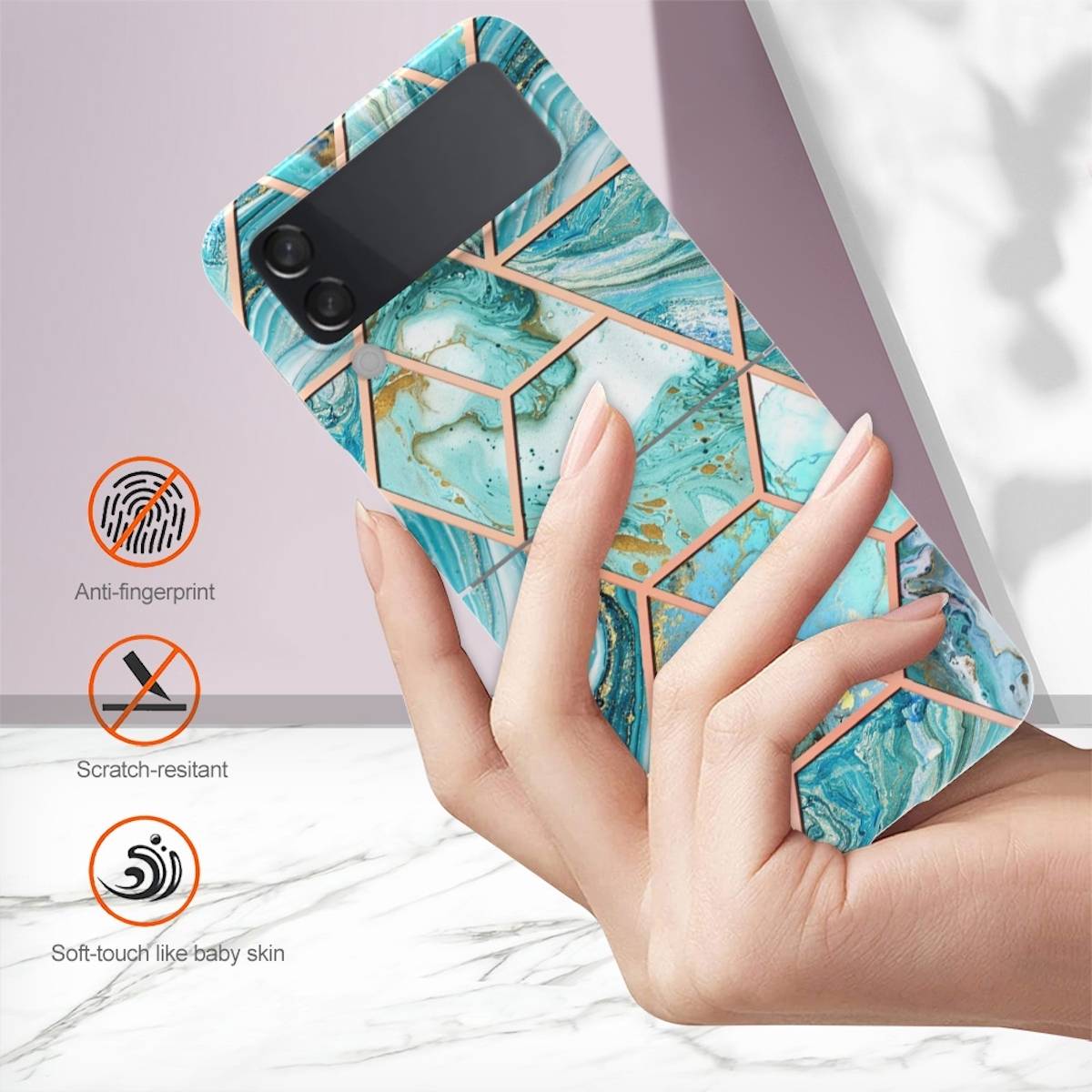 Für Samsung Galaxy Z Flip4 Electroplating Splicing Marmor TPU Hülle Schutz Cover Handy Tasche Muster / Motiv Blau Hülle Etuis Muster