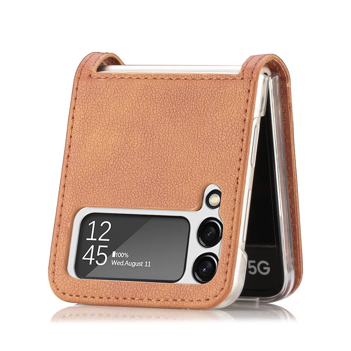 Für Samsung Galaxy Z Flip4 Faltbare Handytasche mit Kartenfach und Litschi-Textur Schutz Cover Handy Tasche Muster / Motiv Braun Hülle Etuis Muster