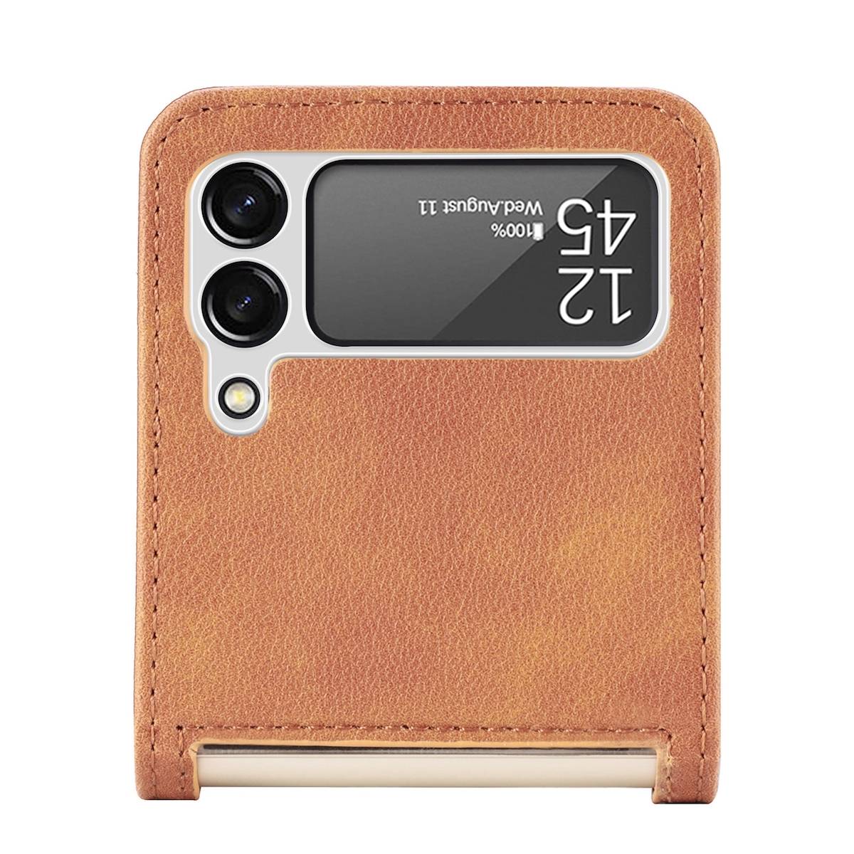 Für Samsung Galaxy Z Flip4 Faltbare Handytasche mit Kartenfach und Litschi-Textur Schutz Cover Handy Tasche Muster / Motiv Braun Hülle Etuis Muster