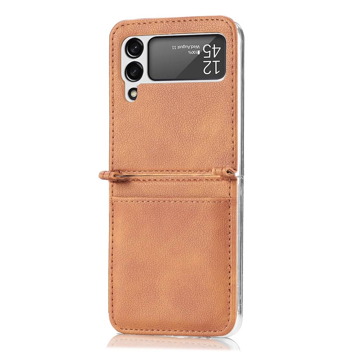 Für Samsung Galaxy Z Flip4 Faltbare Handytasche mit Kartenfach und Litschi-Textur Schutz Cover Handy Tasche Muster / Motiv Braun Hülle Etuis Muster
