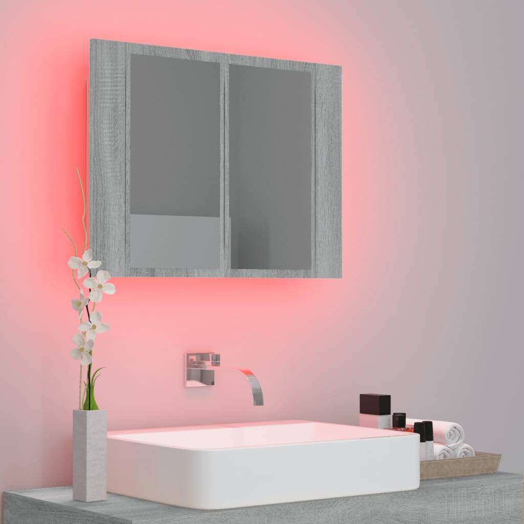 vidaXL LED-Spiegelschrank Grau Sonoma 60x12x45 cm Holzwerkstoff