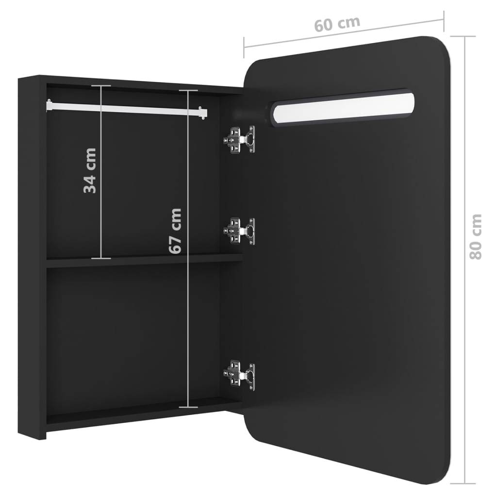 vidaXL LED-Bad-Spiegelschrank Schwarz 60x11x80 cm