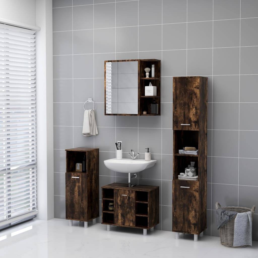 vidaXL Bad-Spiegelschrank Räuchereiche 62,5x20,5x64 cm Holzwerkstoff
