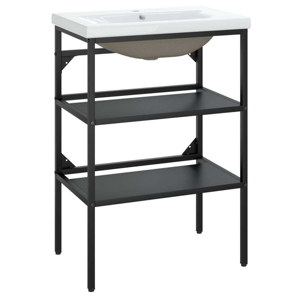 vidaXL Badezimmer-Waschtischgestell mit Waschbecken Schwarz Eisen