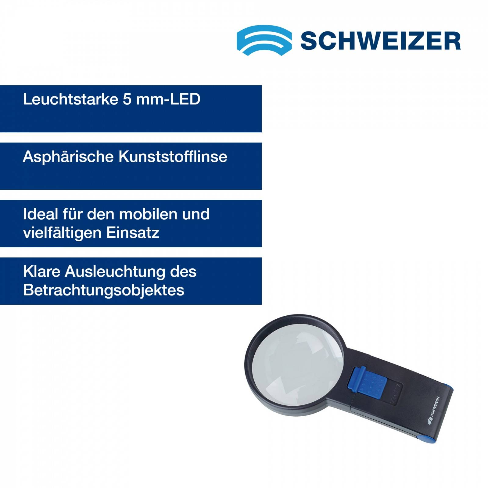 SCHWEIZER Handleuchtlupe Basic-Line 4 x / Ø 70 mm, asphärisch