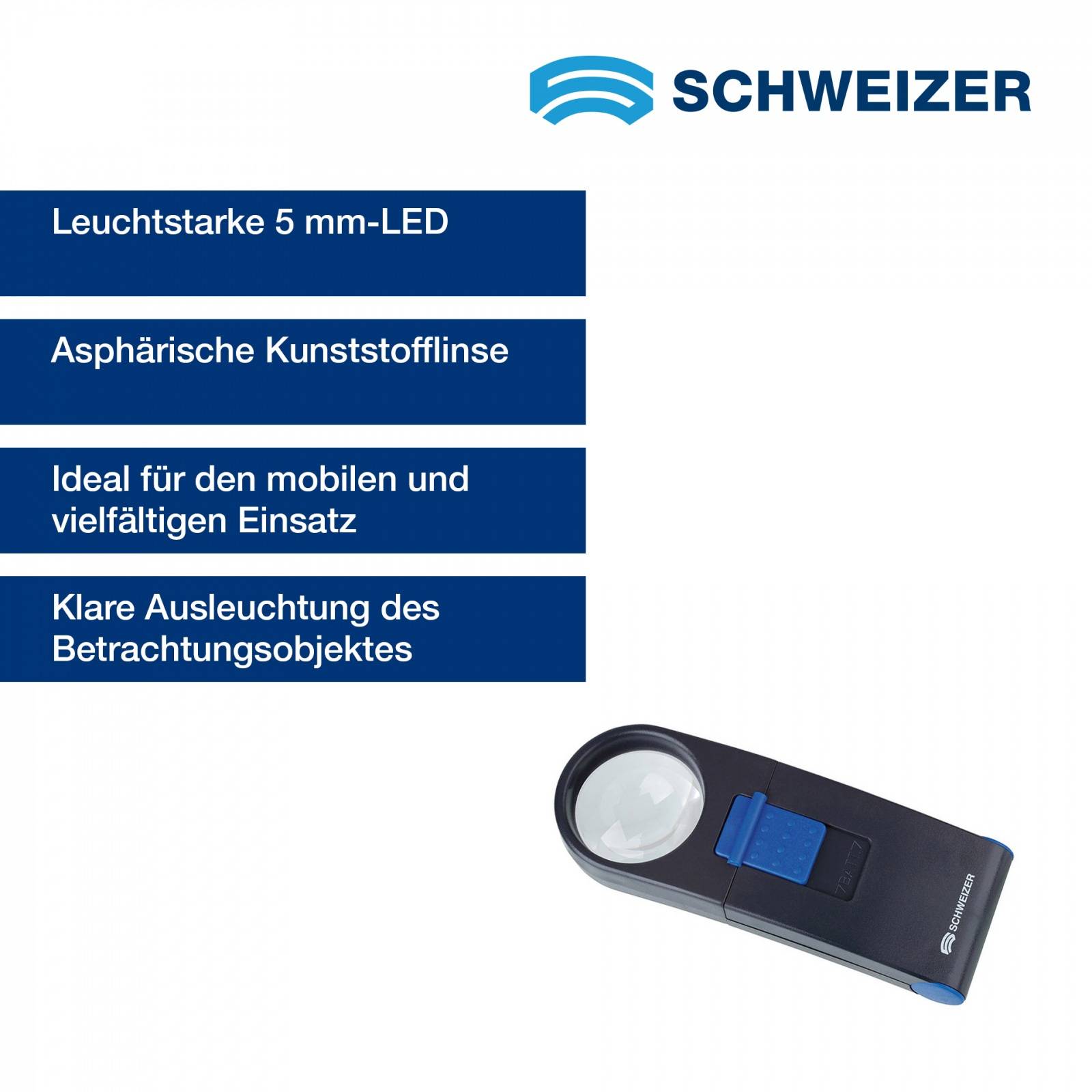 SCHWEIZER Handleuchtlupe Basic-Line 10 x / Ø 35 mm, asphärisch