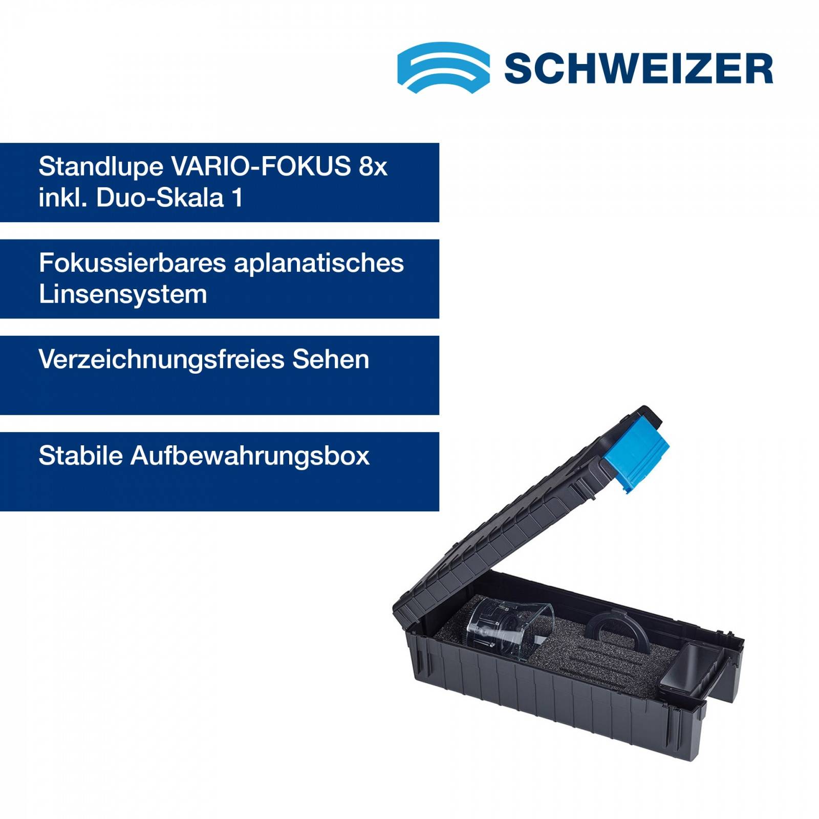 SCHWEIZER Standlupe Tech-Line VARIO-FOKUS 8 x / Ø 22,8 mm, aplanatisch