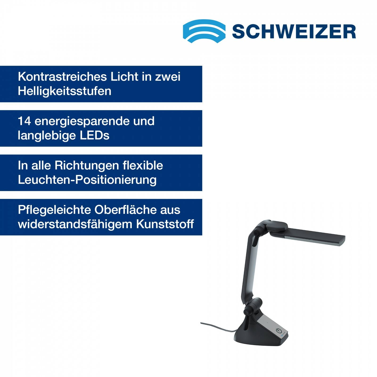 SCHWEIZER TechLight Tischleuchte mit Netzteil, Armsegment ca. 30 cm