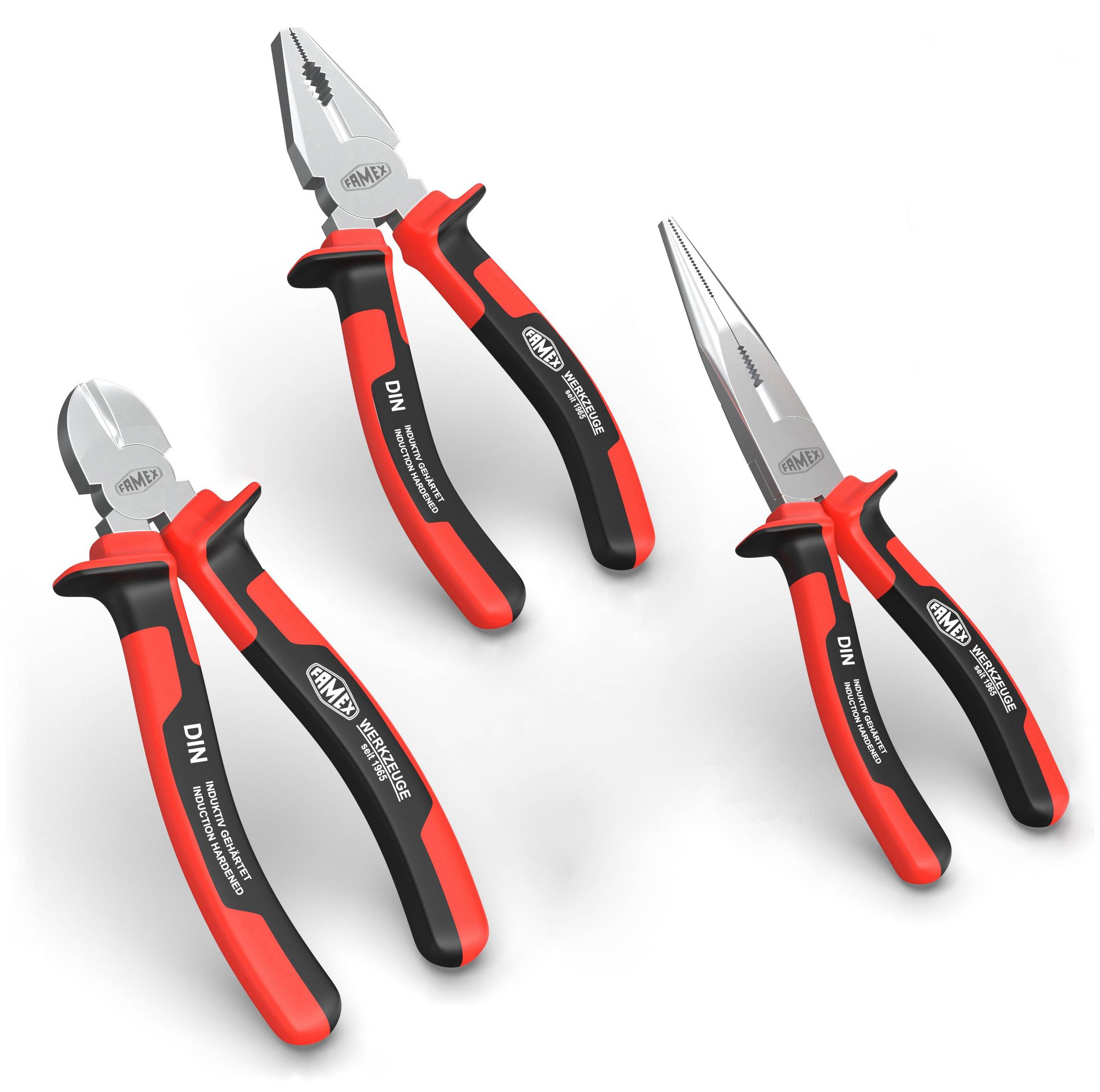 FAMEX Zangen-Set 3-teilig 160 mm – Kombizange, Seitenschneider, Telefonzange – geschmiedeter Stahl, induktiv gehärtet, 2K-Griffe, Profi Qualität