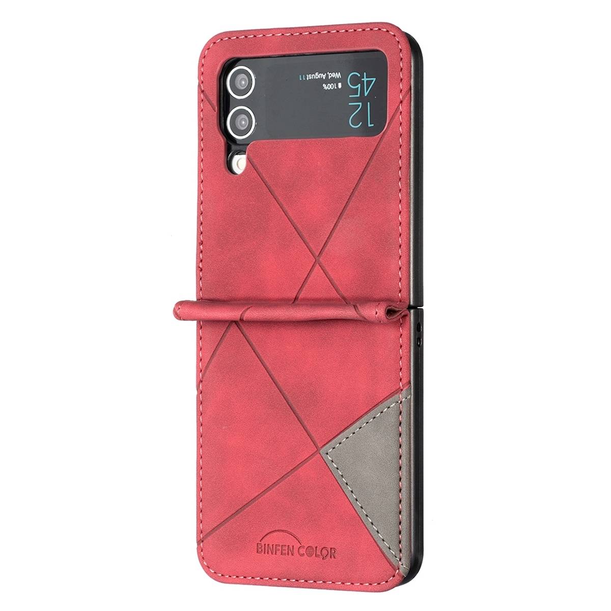 Für Samsung Galaxy Z Flip4 Handytasche aus Kunstleder mit Rautenstruktur Schutz Cover Handy Tasche Rot Hülle Etuis Muster