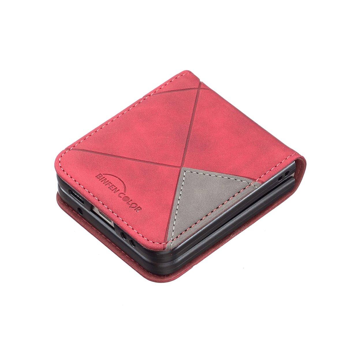Für Samsung Galaxy Z Flip4 Handytasche aus Kunstleder mit Rautenstruktur Schutz Cover Handy Tasche Rot Hülle Etuis Muster
