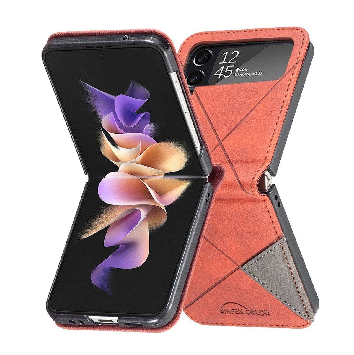 Für Samsung Galaxy Z Flip4 Handytasche aus Kunstleder mit Rautenstruktur Schutz Cover Handy Tasche Braun Hülle Etuis Muster