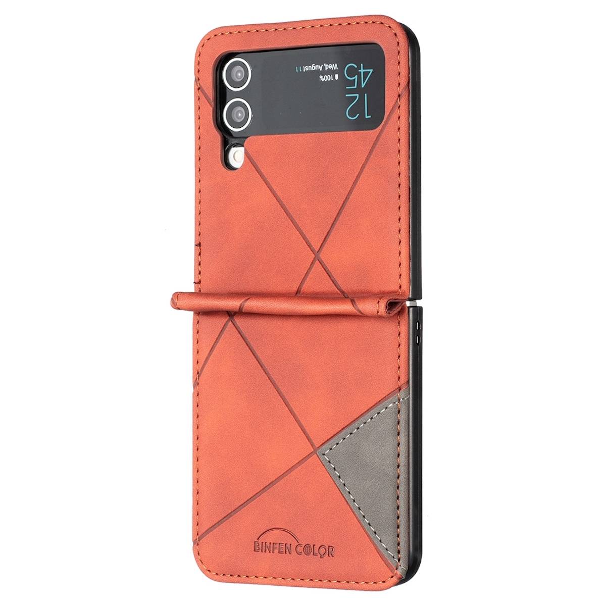 Für Samsung Galaxy Z Flip4 Handytasche aus Kunstleder mit Rautenstruktur Schutz Cover Handy Tasche Braun Hülle Etuis Muster