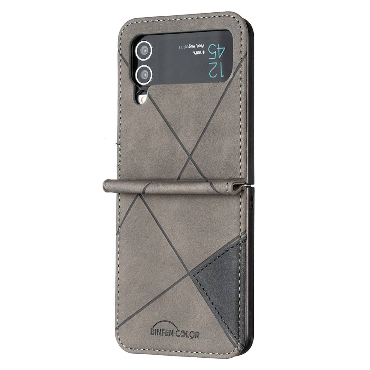 Für Samsung Galaxy Z Flip4 Handytasche aus Kunstleder mit Rautenstruktur Schutz Cover Handy Tasche Grau Hülle Etuis Muster