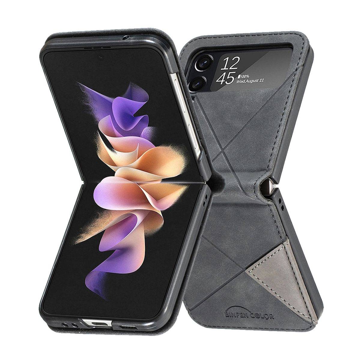 Für Samsung Galaxy Z Flip4 Handytasche aus Kunstleder mit Rautenstruktur Schutz Cover Handy Tasche Schwarz Hülle Etuis Muster