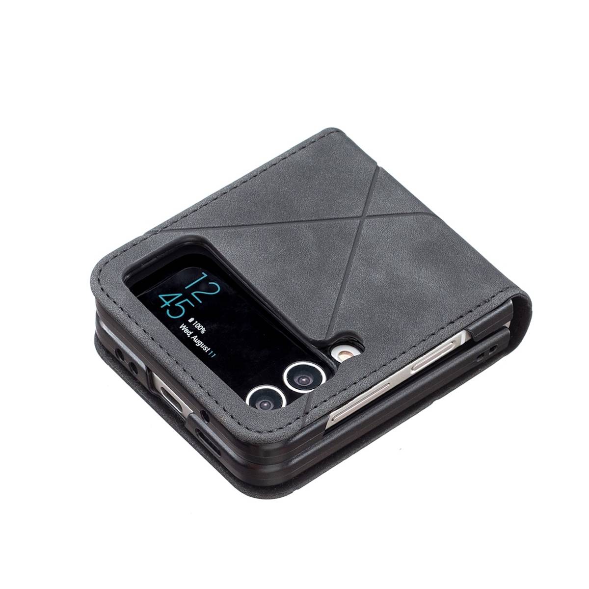 Für Samsung Galaxy Z Flip4 Handytasche aus Kunstleder mit Rautenstruktur Schutz Cover Handy Tasche Schwarz Hülle Etuis Muster