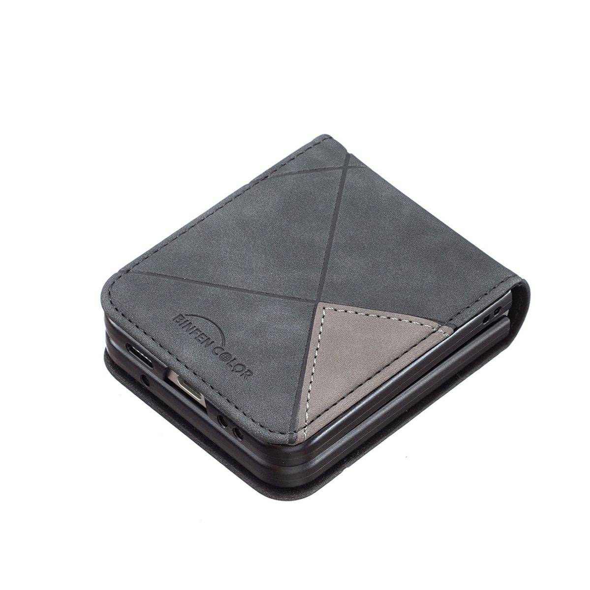Für Samsung Galaxy Z Flip4 Handytasche aus Kunstleder mit Rautenstruktur Schutz Cover Handy Tasche Schwarz Hülle Etuis Muster