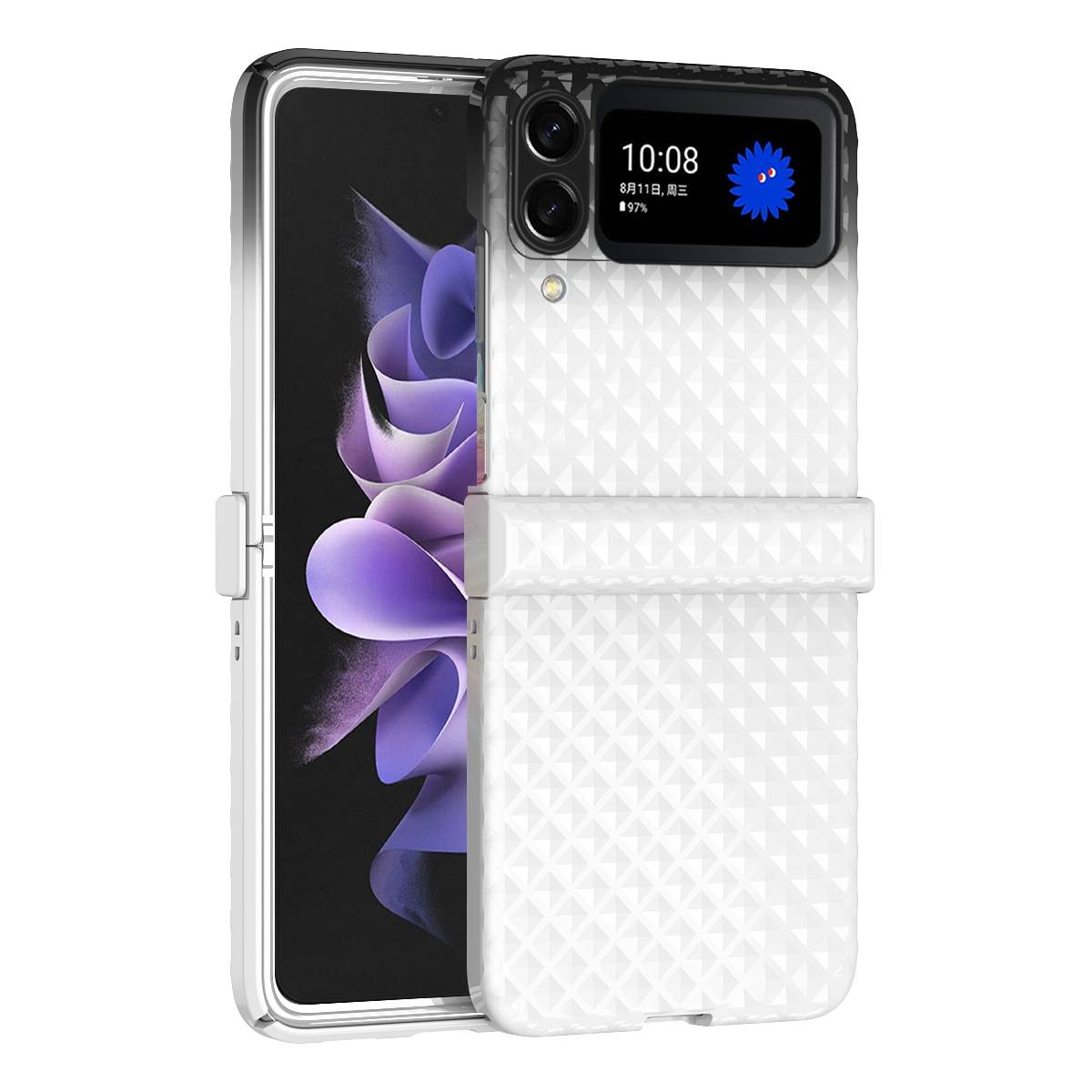 Für Samsung Galaxy Z Flip4 Handytasche mit Regenbogenverlauf und Scharnier Schutz Cover Handy Tasche Schwarz / Weiß Hülle Etuis Muster