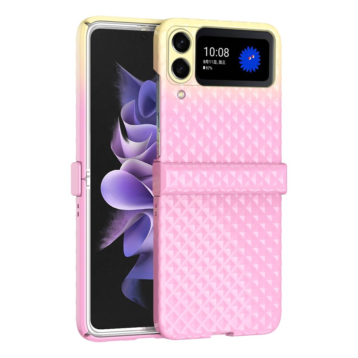 Für Samsung Galaxy Z Flip4 Handytasche mit Regenbogenverlauf und Scharnier Schutz Cover Handy Tasche Gelb / Rosa Hülle Etuis Muster