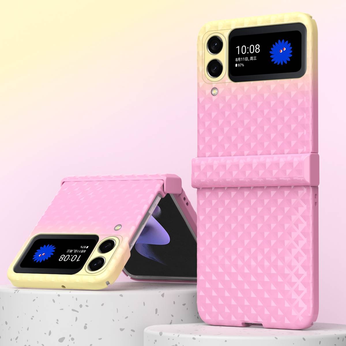 Für Samsung Galaxy Z Flip4 Handytasche mit Regenbogenverlauf und Scharnier Schutz Cover Handy Tasche Gelb / Rosa Hülle Etuis Muster