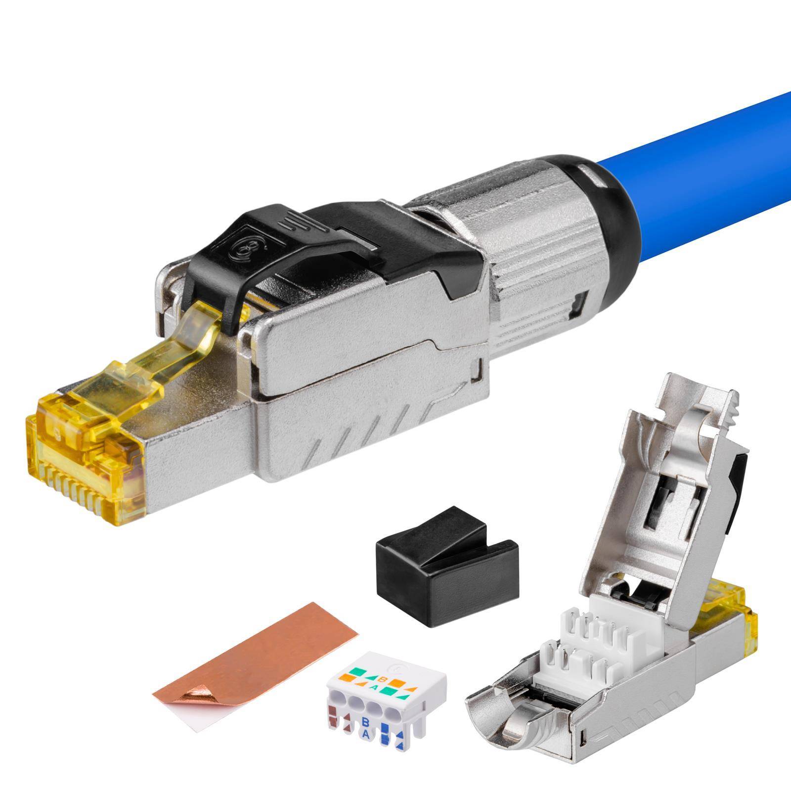 hb-digital Netzwerkstecker CAT 8 Netzwerk Steckverbinder RJ45 Stecker STP LSA Zinklegierung