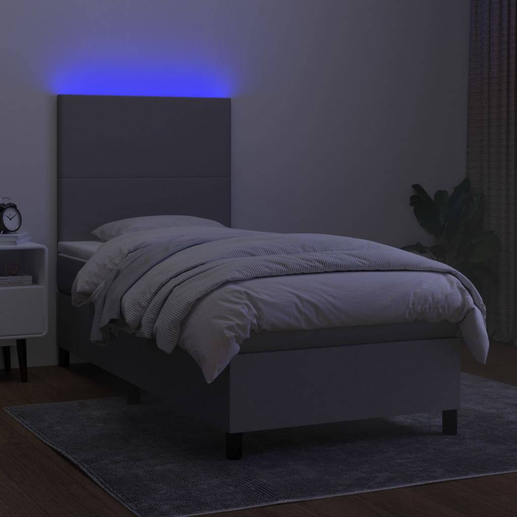 vidaXL Boxspringbett mit Matratze & LED Hellgrau 90x190 cm Stoff