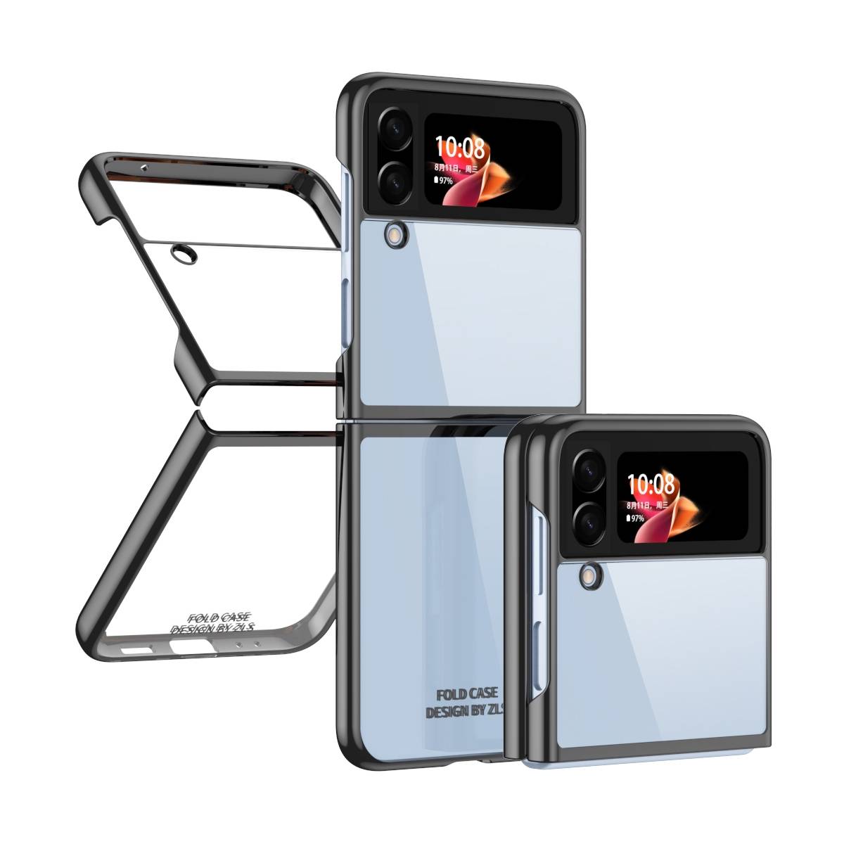 Für Samsung Galaxy Z Flip4 Electroplating transparente Handyhülle Schutz Cover Handy Tasche Schwarz Hülle Etuis Muster