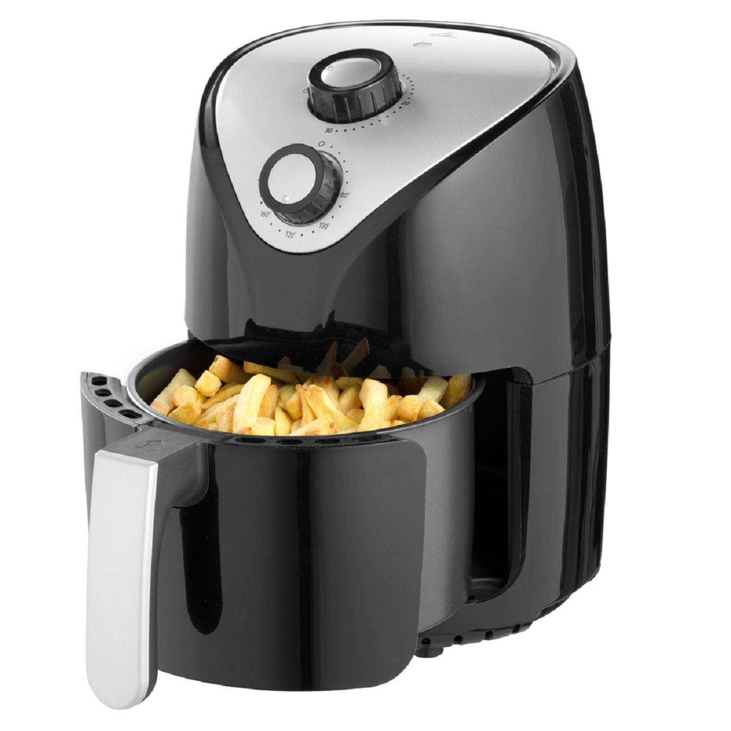 Michelino 1000W Heißluftfritteuse Airfryer 2,0L Stufenlose Temperaturregelung von 80 bis 200°C Schwarz-Silber