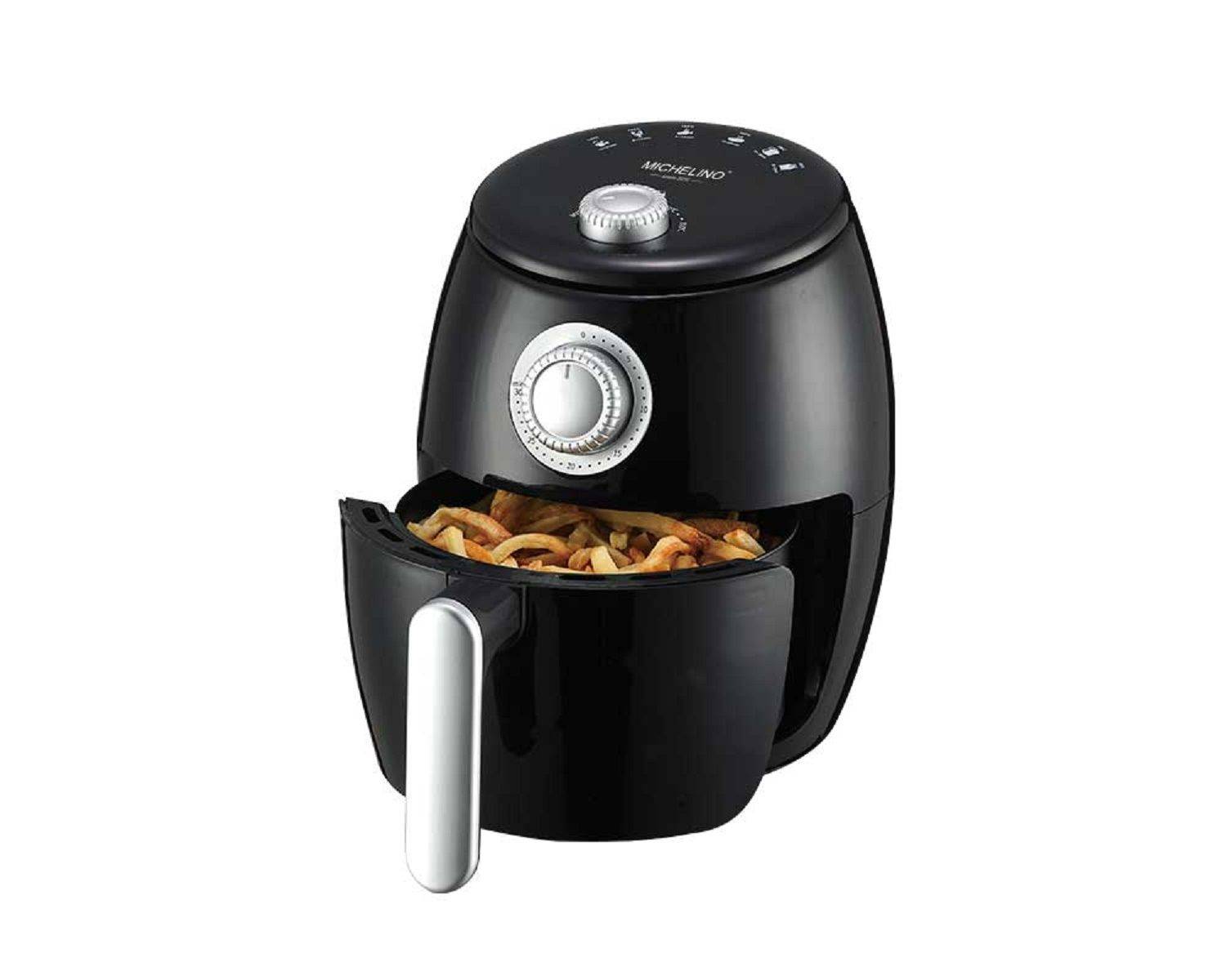 Michelino 1000W Heißluft-Fritteuse Airfryer 2,0L Stufenlose Temperaturregelung von 80 bis 200°C Schwarz