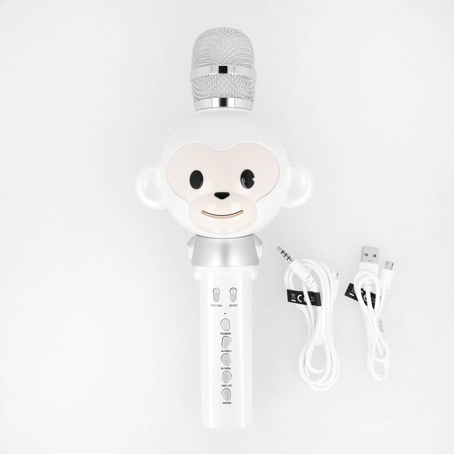 Maxlife Animal MX-100 Bluetooth-Mikrofon, eingebauter Stimmmodulator, Affen Design mit 5W Lautsprecher Weiß