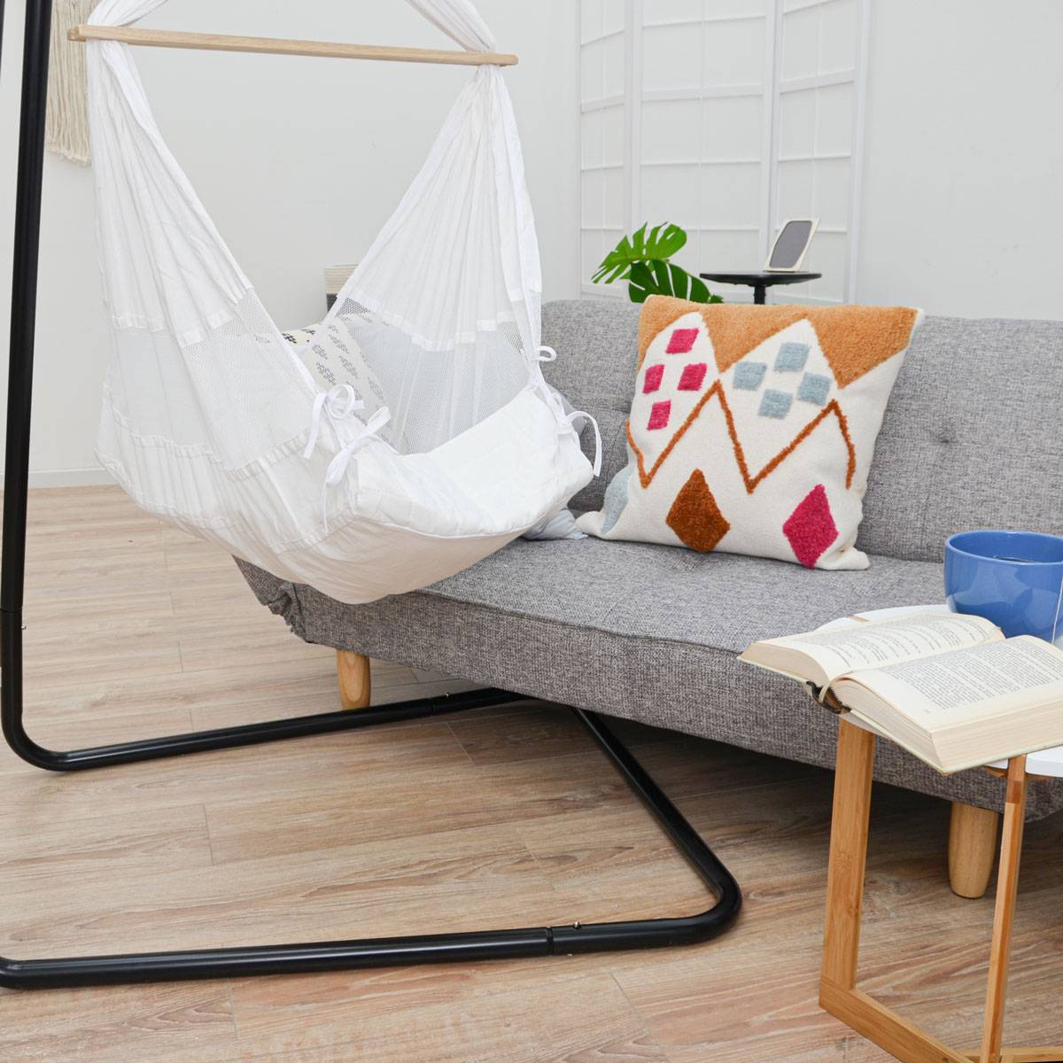 Baby Federwiege mit Gestell - 160cm Hängeschaukel Ständer - Hängematte mit Feder