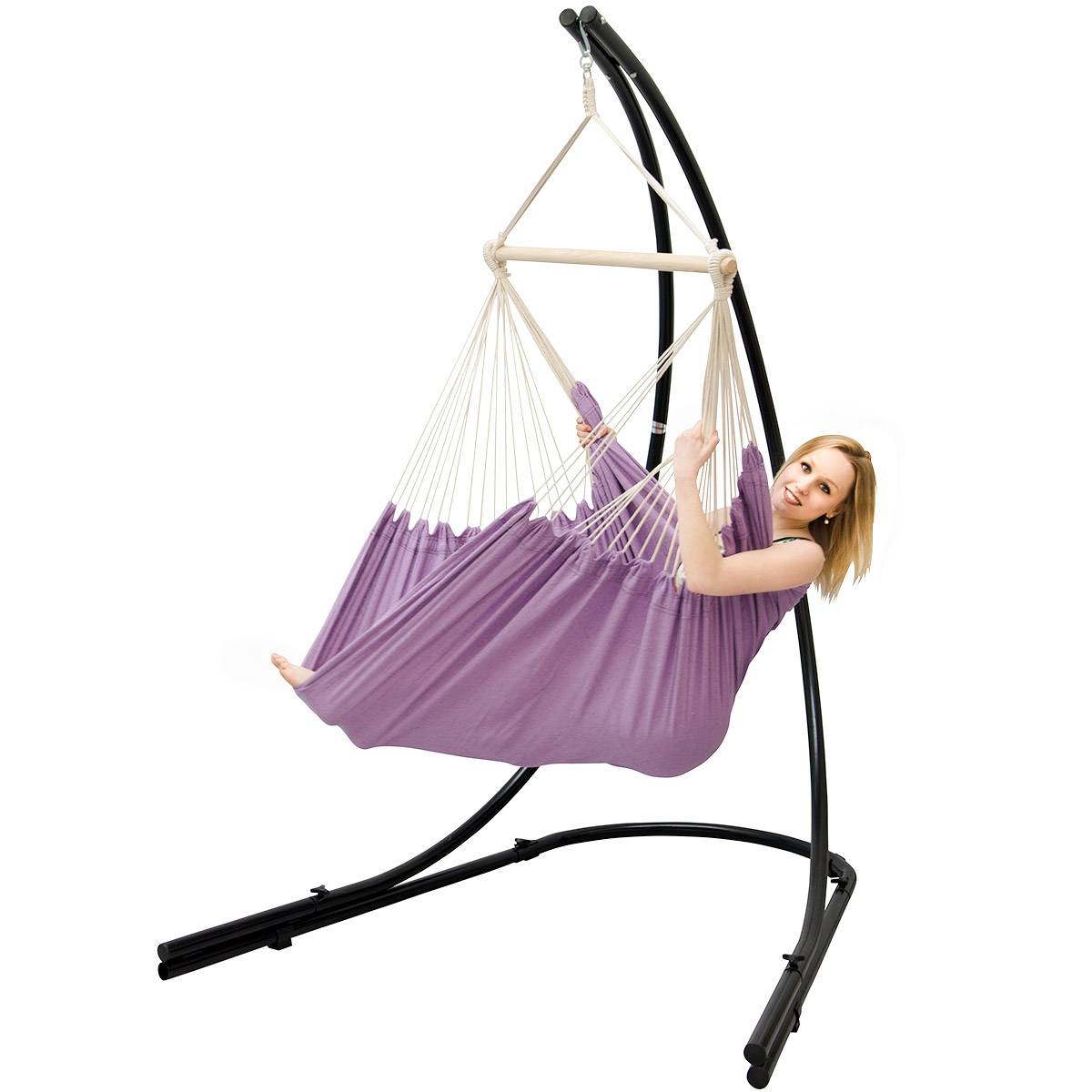 XXL Hängesessel mit Gestell Hängestuhl für 2 Doppel Hängesitz Hängeliege Lila