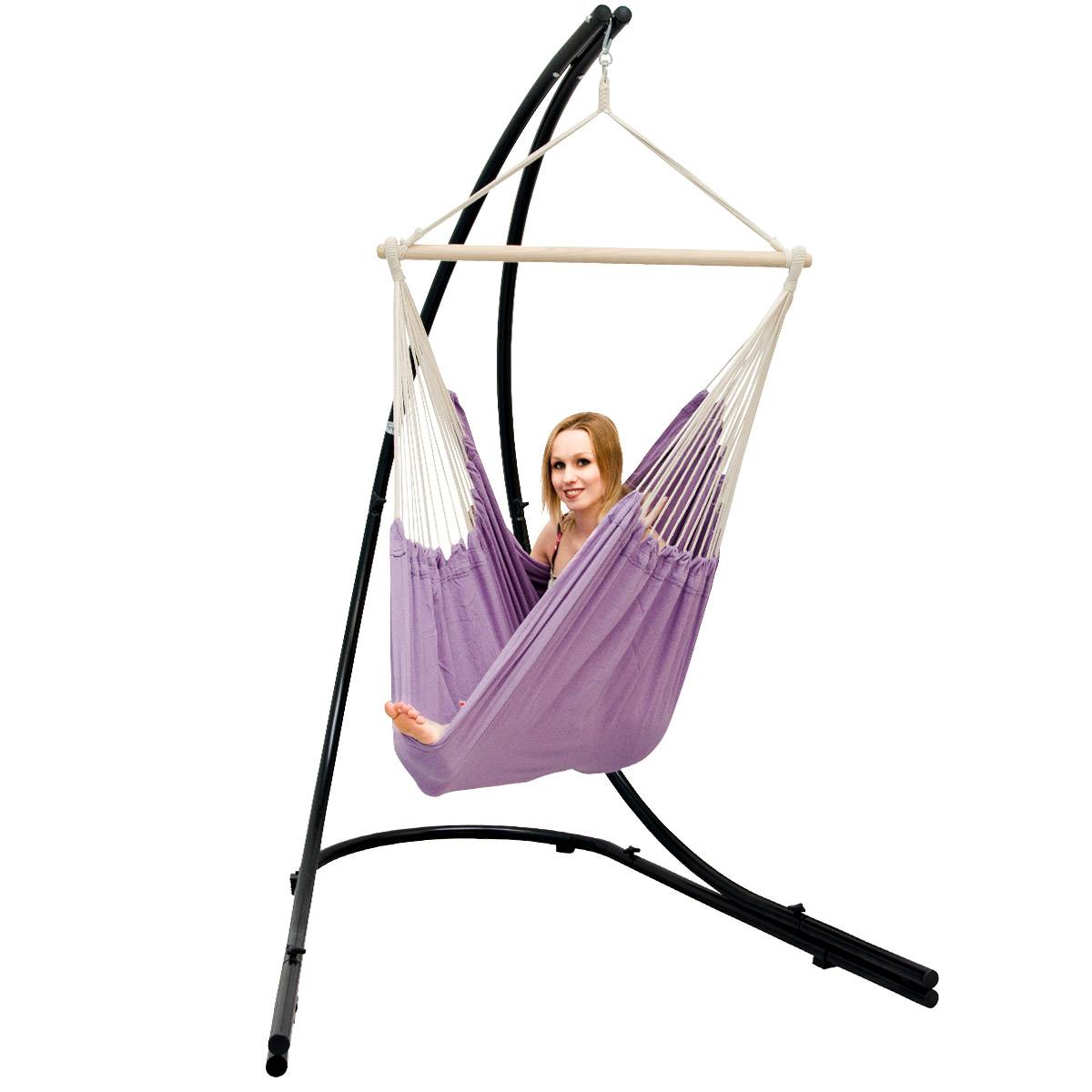 XXL Hängesessel mit Gestell Hängestuhl für 2 Doppel Hängesitz Hängeliege Lila