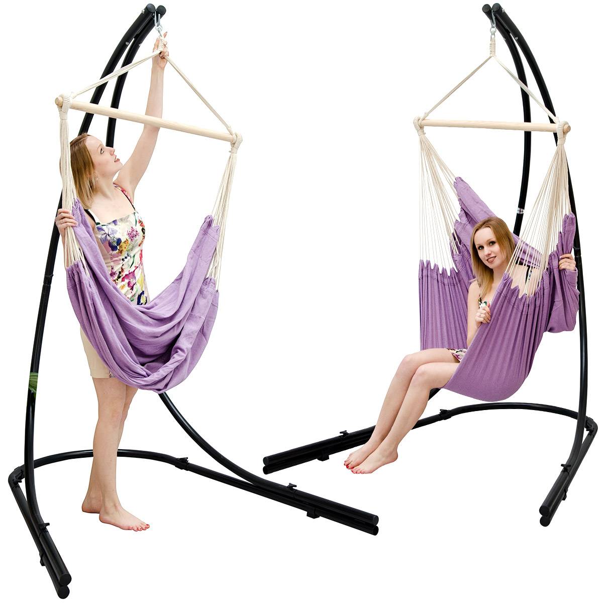 XXL Hängesessel mit Gestell Hängestuhl für 2 Doppel Hängesitz Hängeliege Lila