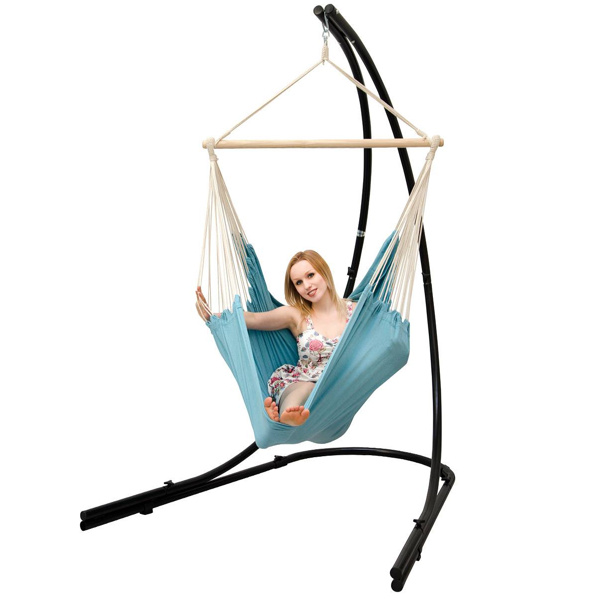 XXL Hängesessel mit Gestell Hängestuhl für 2 Doppel Hängesitz Hängeliege Blau