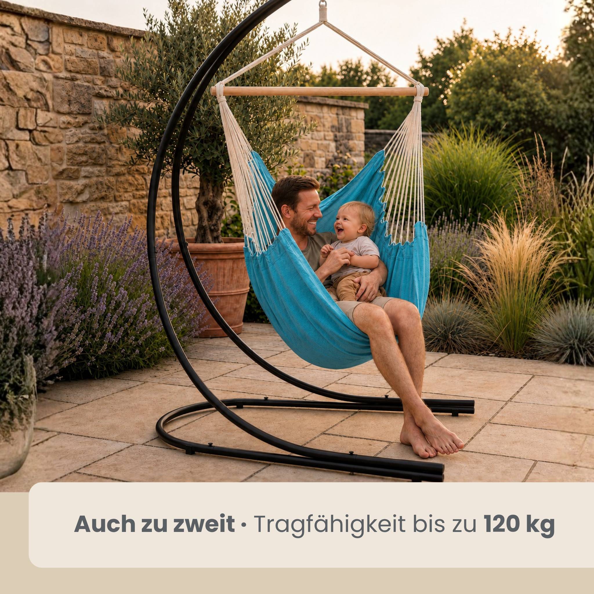 XXL Hängesessel mit Gestell Hängestuhl für 2 Doppel Hängesitz Hängeliege Blau