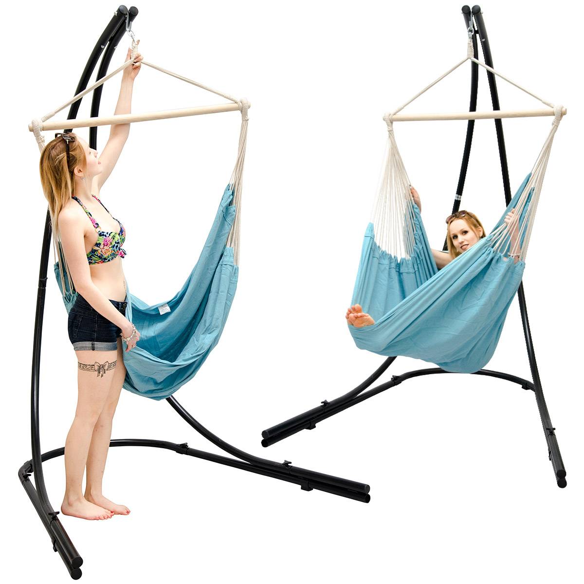 XXL Hängesessel mit Gestell Hängestuhl für 2 Doppel Hängesitz Hängeliege Blau