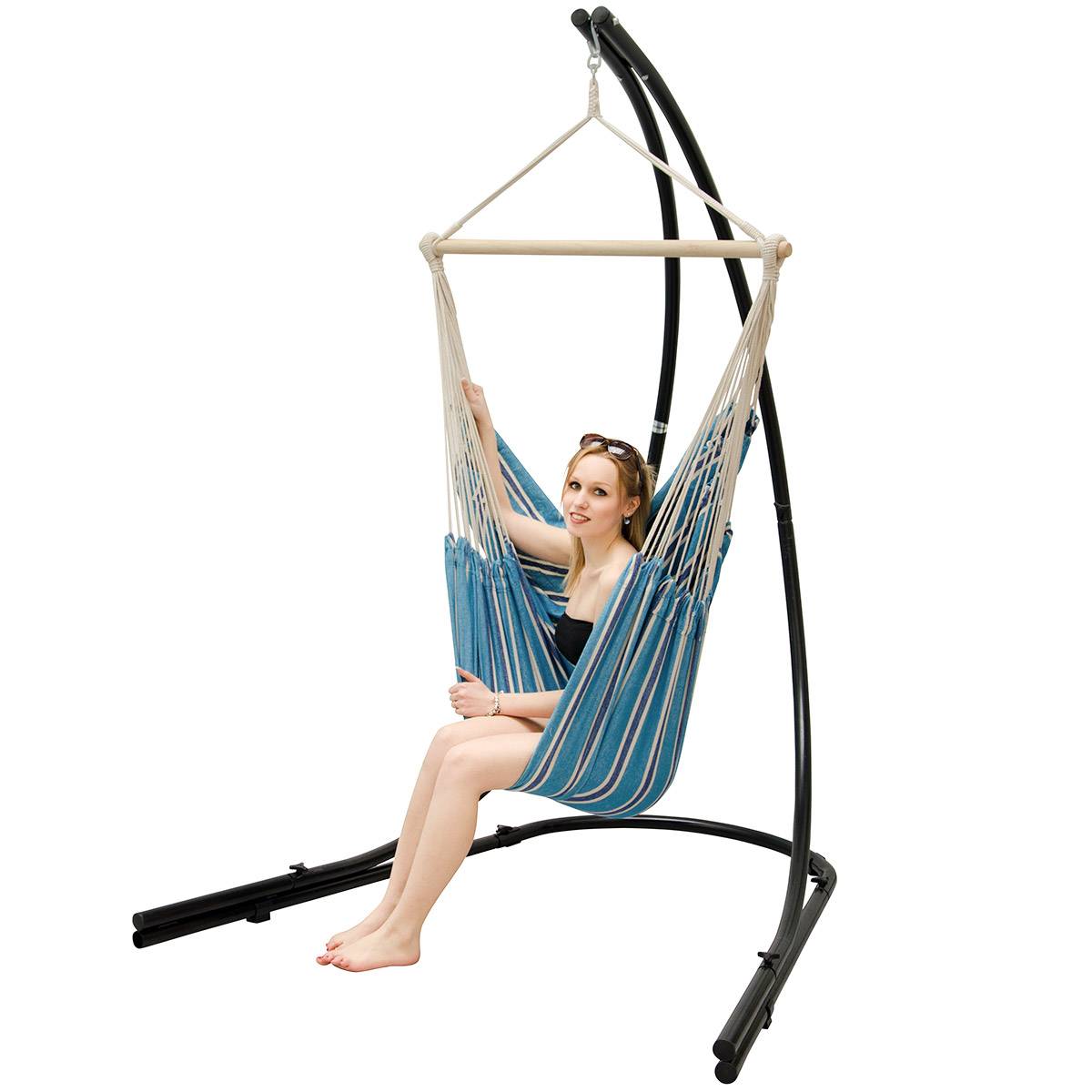 XXL Hängesessel mit Gestell Hängestuhl für 2 Hängeliege Hängesitz Blau Weiß