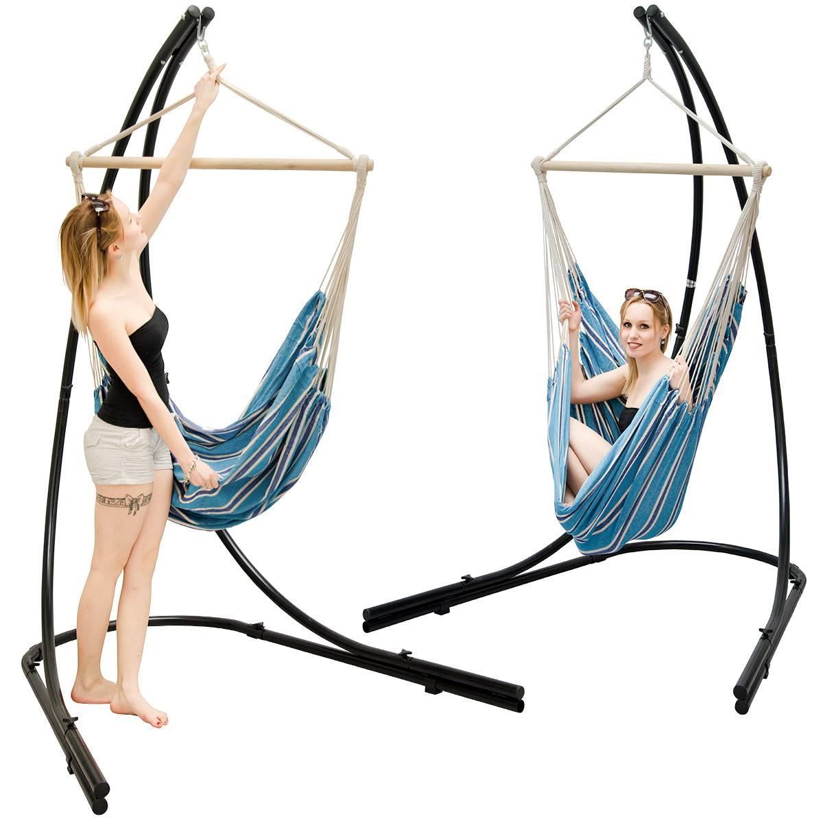 XXL Hängesessel mit Gestell Hängestuhl für 2 Hängeliege Hängesitz Blau Weiß