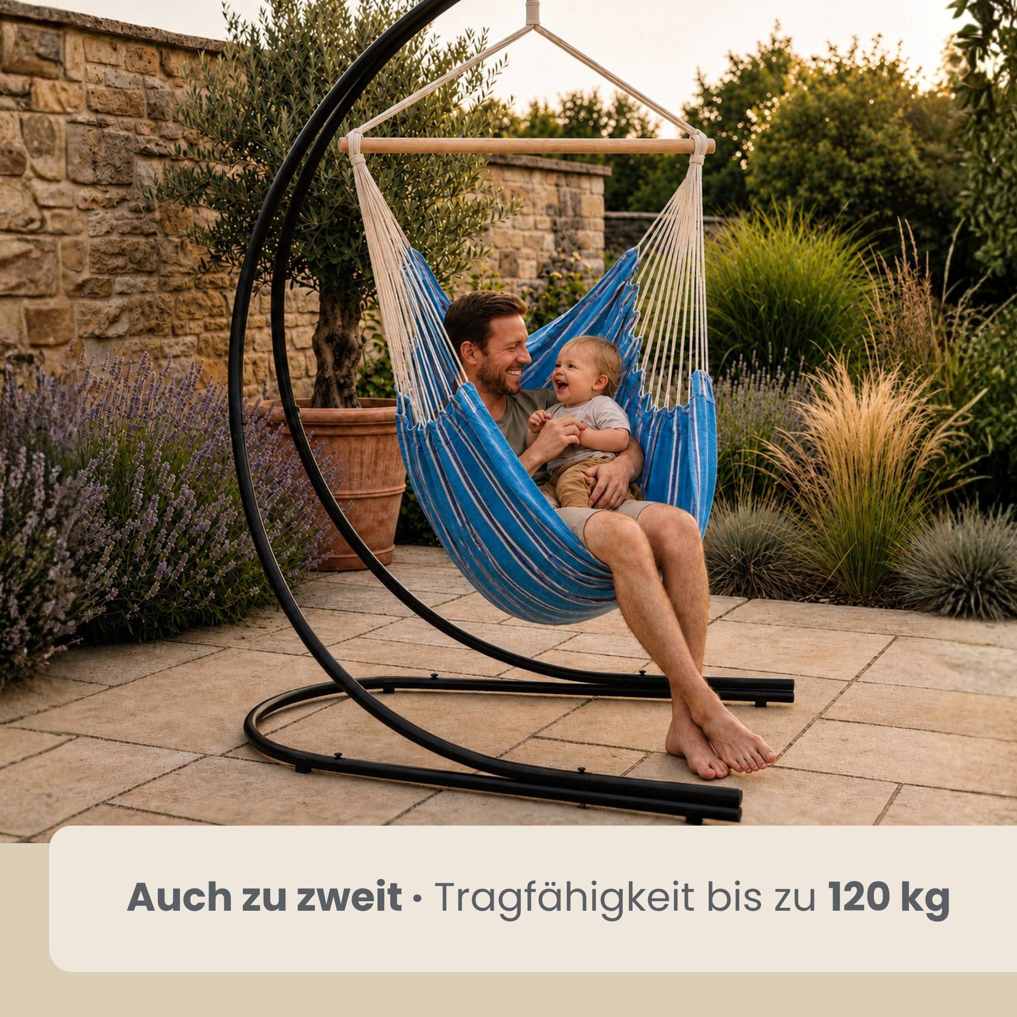 XXL Hängesessel mit Gestell Hängestuhl für 2 Hängeliege Hängesitz Blau Weiß