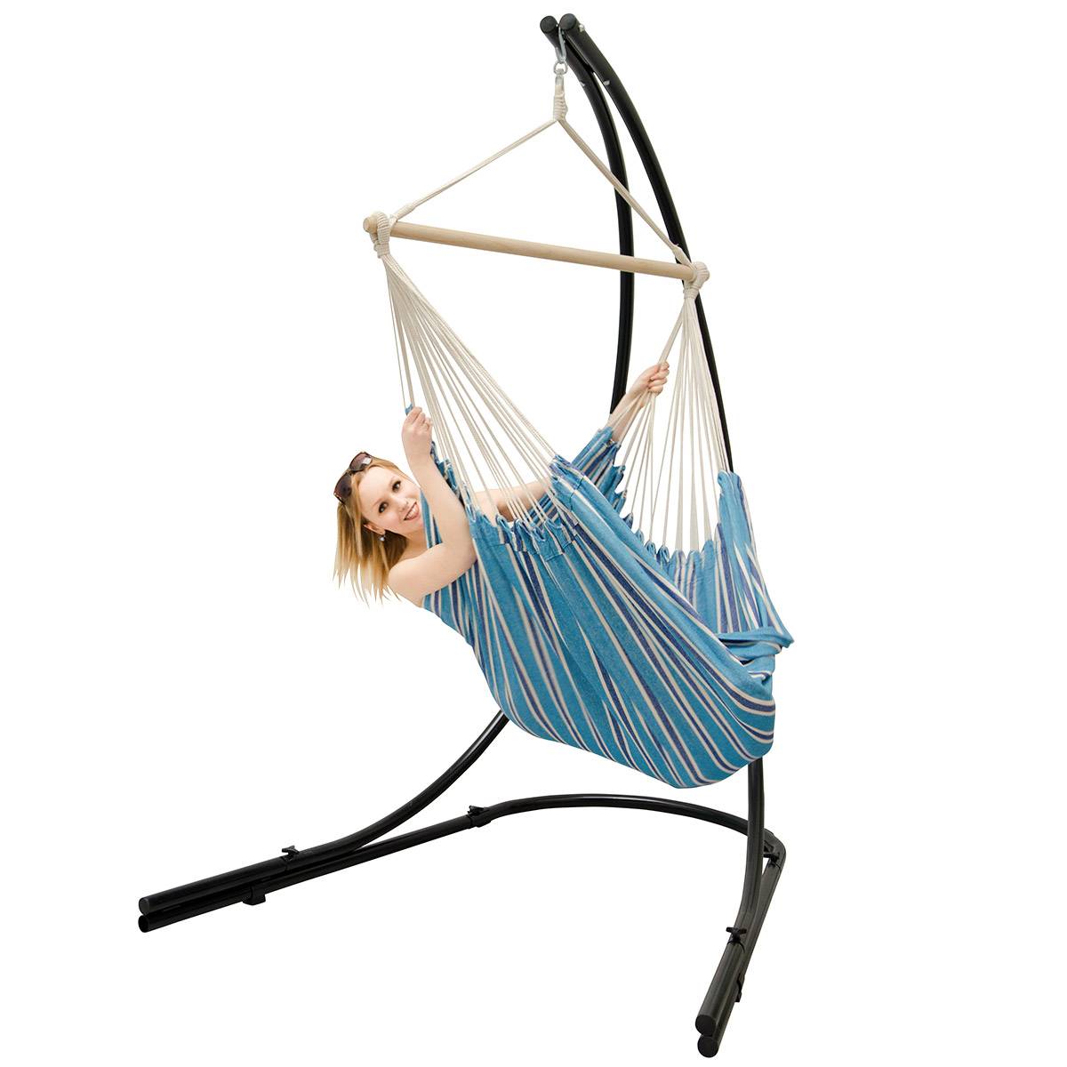 XXL Hängesessel mit Gestell Hängestuhl für 2 Hängeliege Hängesitz Blau Weiß
