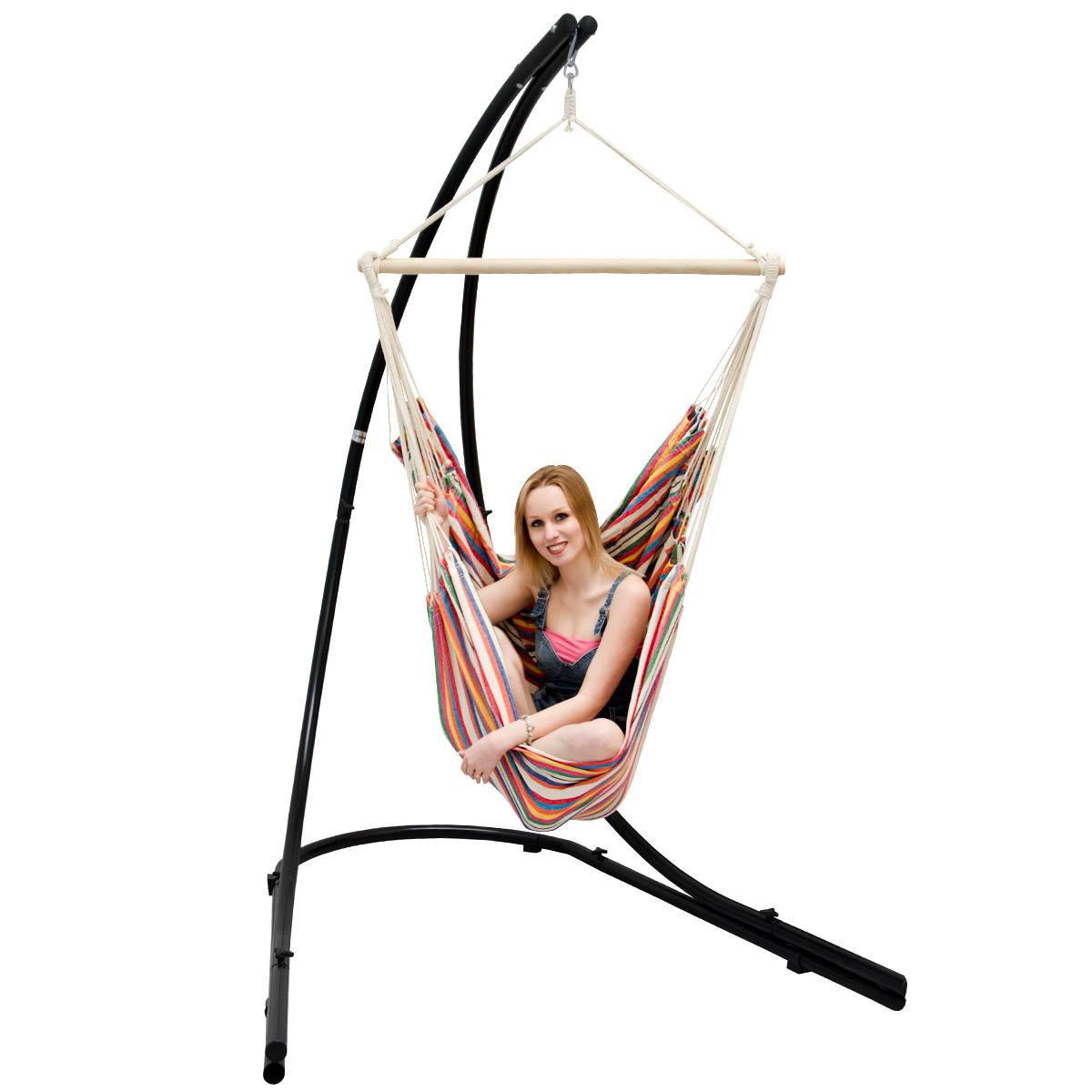 XXL Hängesessel mit Gestell Hängestuhl für 2 Hängeliege Hängesitz Streifen Bunt