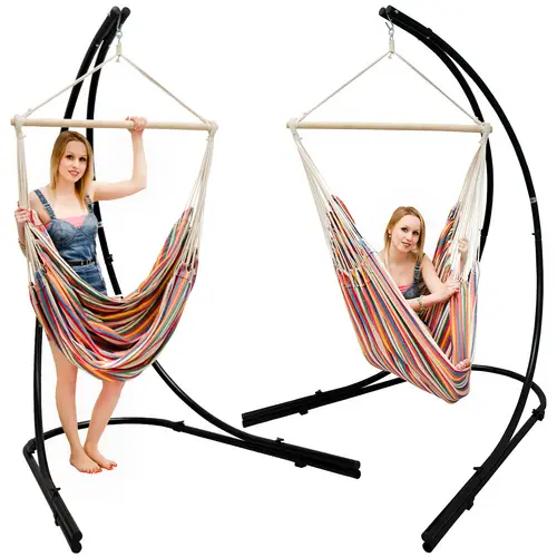 XXL Hängesessel mit Gestell Hängestuhl für 2 Hängeliege Hängesitz Streifen Bunt XXL Hängesessel mit Gestell Hängestuhl für 2 Hängeliege Hängesitz Streifen Bunt